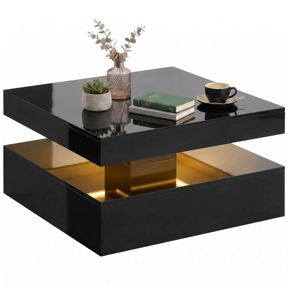 HOMCOM LED Coffee Table with Storage, Modern Centre Table, High Gloss Black 2