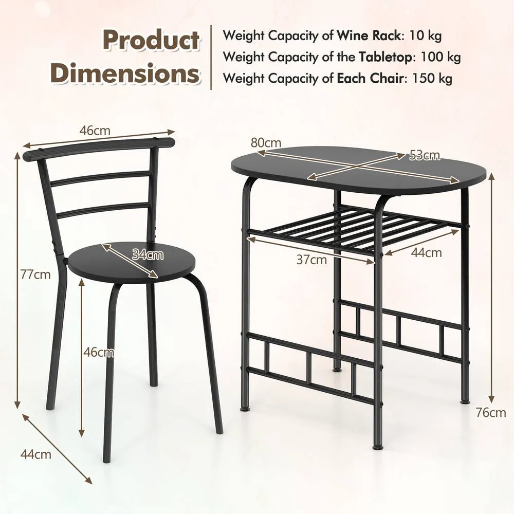 Costway 3-Piece Dining Table Set Kitchen Table & Chairs-Black in Black 6