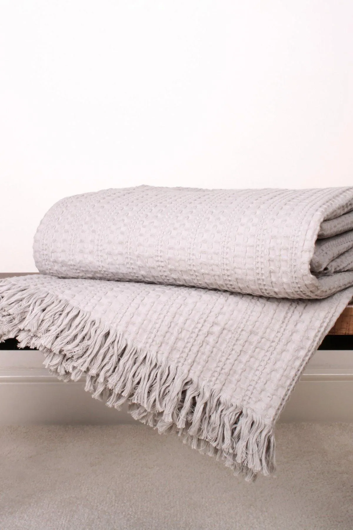 Appletree 'Elbury Waffle' 100% cotton Waffle Textured Bedspread in Silver