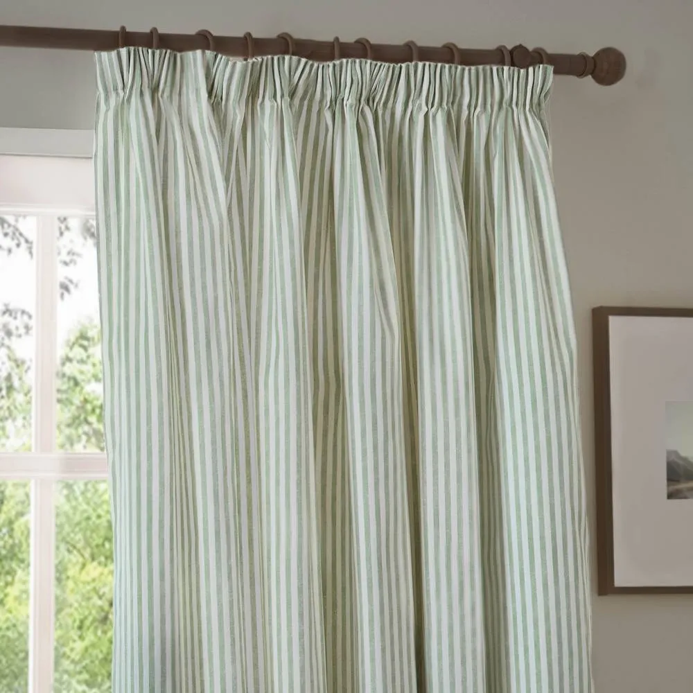 Yard Hebden Striped 100% Cotton Lined Pencil Pleat Curtain Pair in Pale Green 4