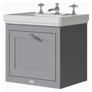 Bayswater Hartleigh Plummett Grey Traditional Wall HUng Vanity Unit & 3 Tap Hole White Recessed Basin - 500mm 2