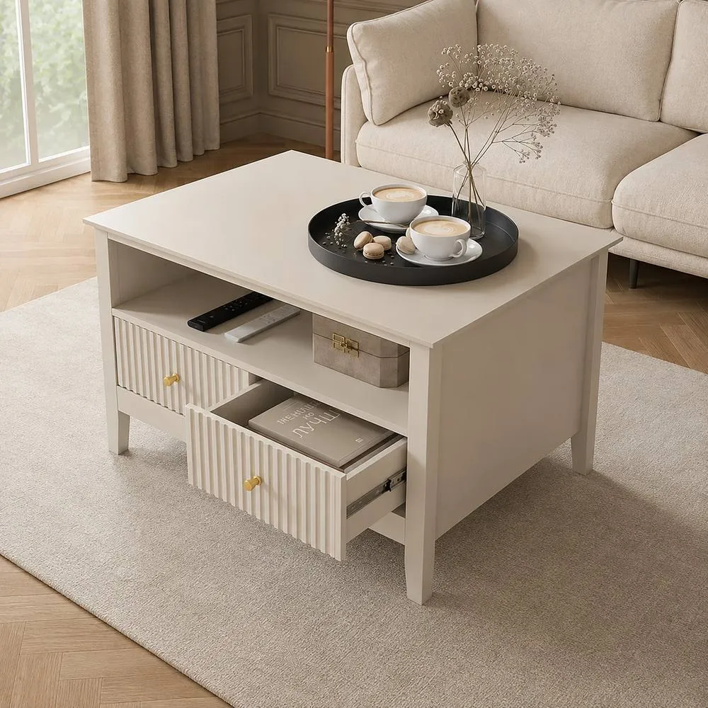 Melody Maison Fluted Four Drawer One Shelf Coffee Table - Hales Taupe Range 2
