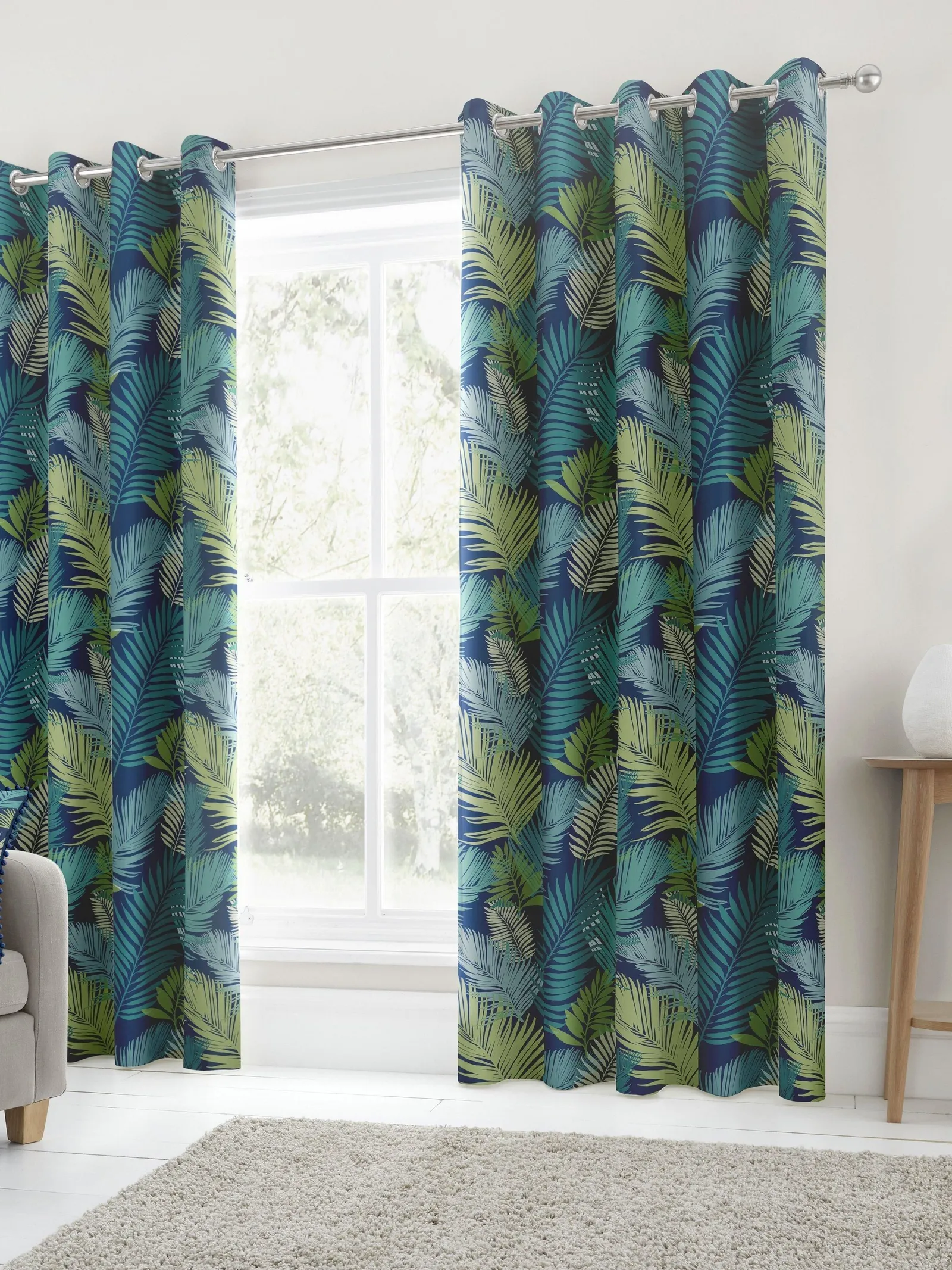 Fusion 'Tropical' Exotic Palm Leaf Print 100% Cotton Eyelet Curtains 4
