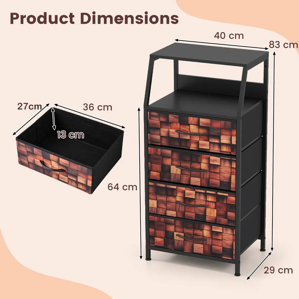 Costway 4-Drawer Dresser Bedside Cabinet Nightstand Closet Organizer End Table in Brown 2