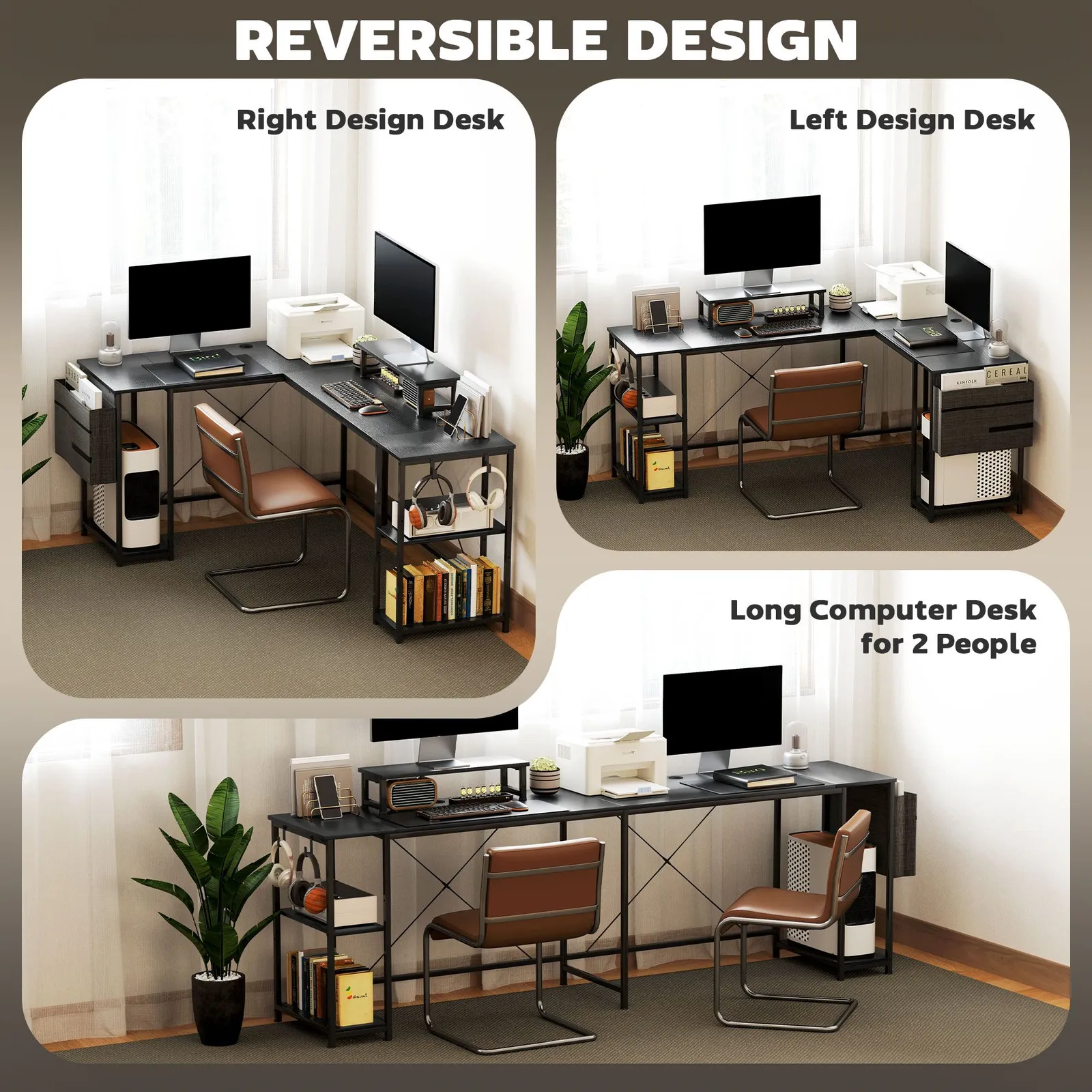 HOMCOM 168cm Reversible L Shaped Desk, 240cm Two Person Desk in Black 6