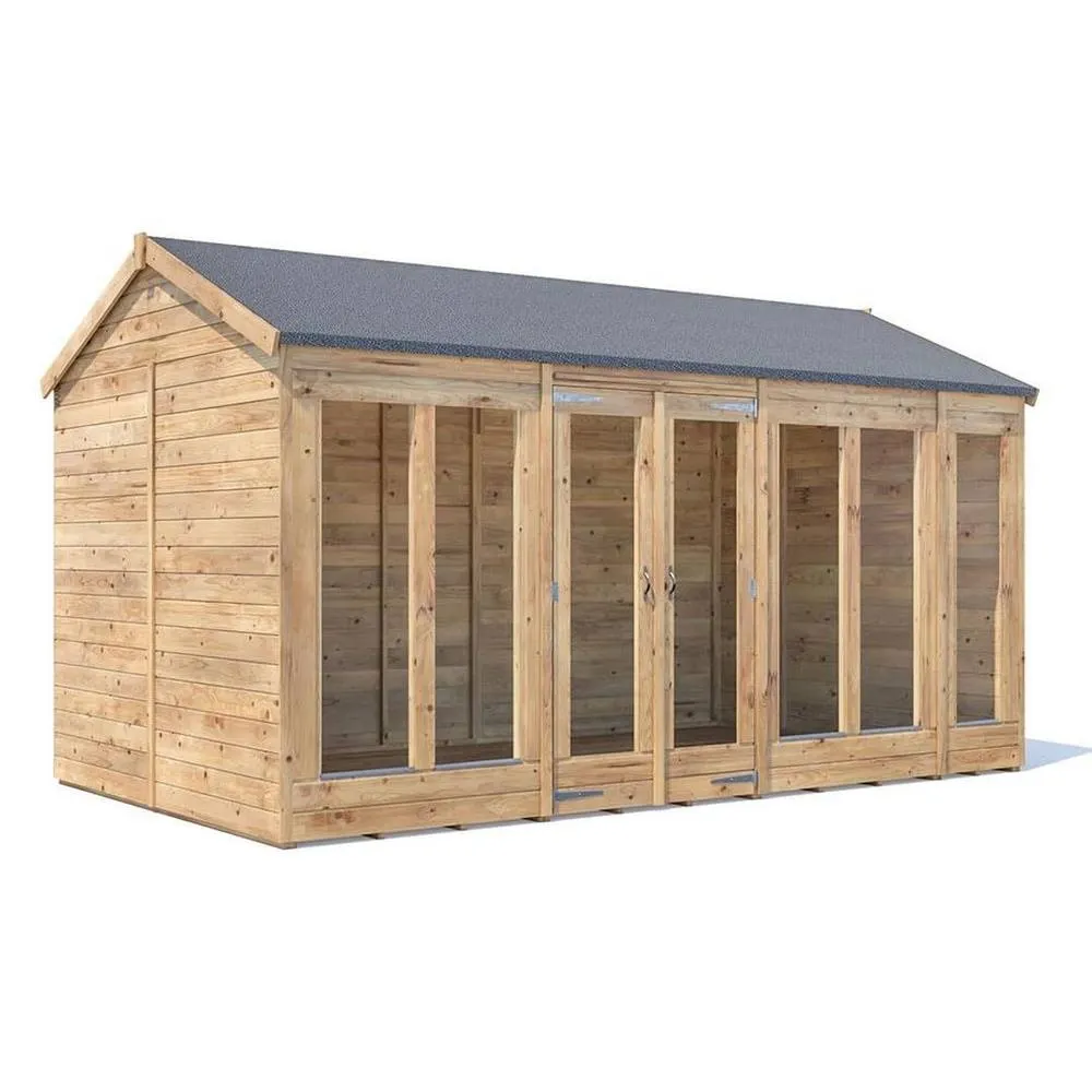 Dunster House Summerhouse 4m x 2.4m (14' x 8') Reverse Apex, RagePanda Modular in Brown