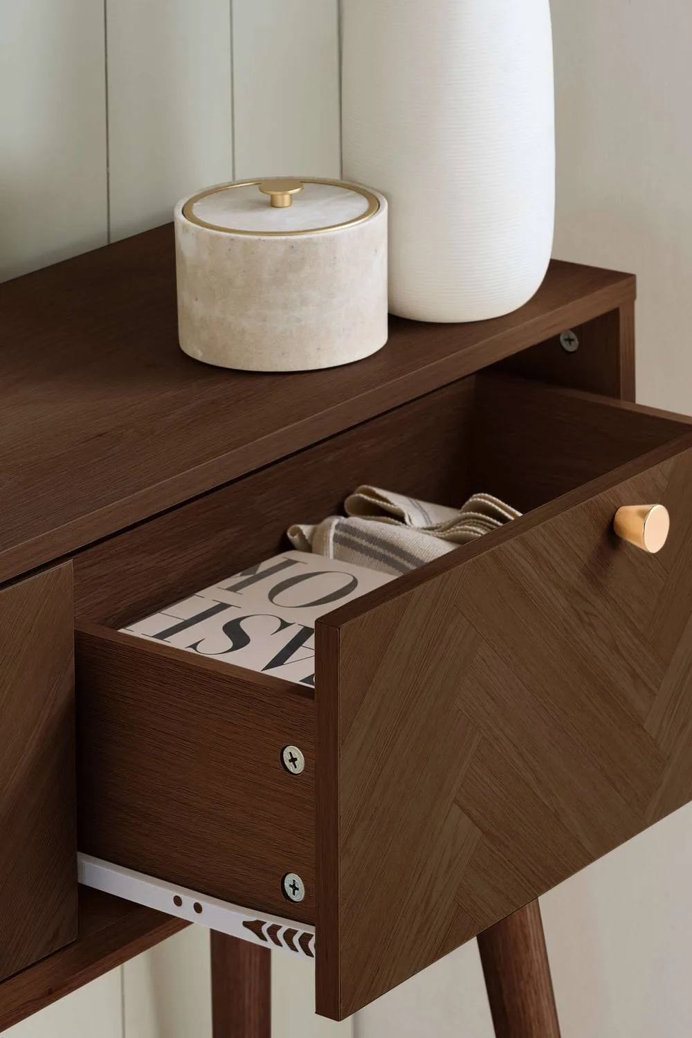 Birlea Herringford Console Table Hall Dressing Table Walnut Parquet Design in Brown 2