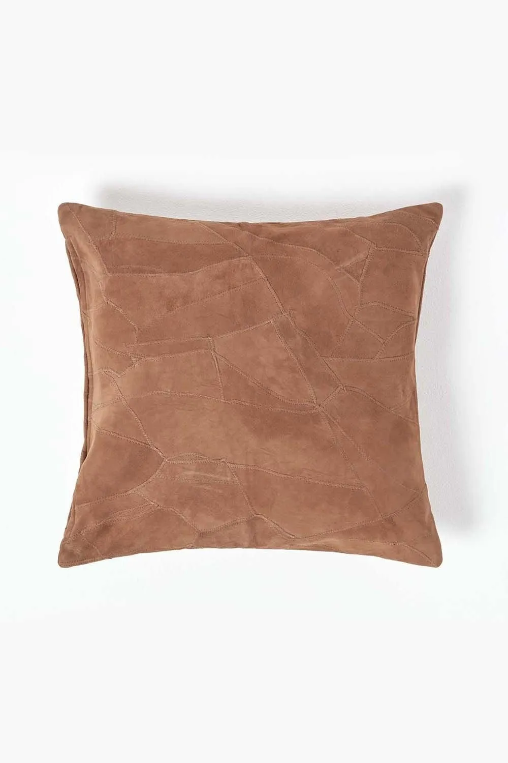 Homescapes Real Leather Suede Cushion with Feather Filling in Tan 1