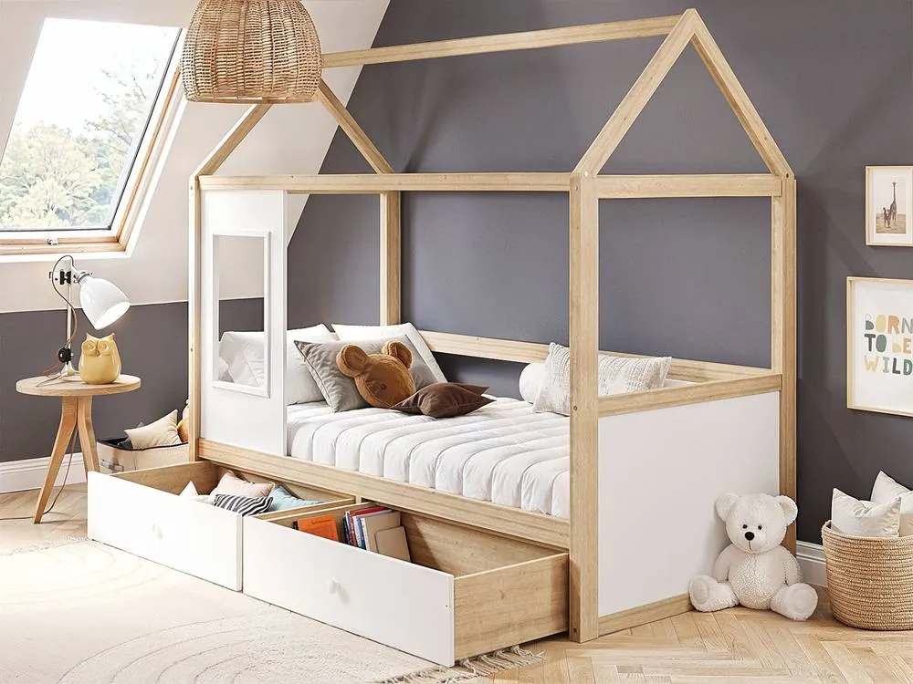 Flair Ted Play House Wooden Bed with Storage in White 3