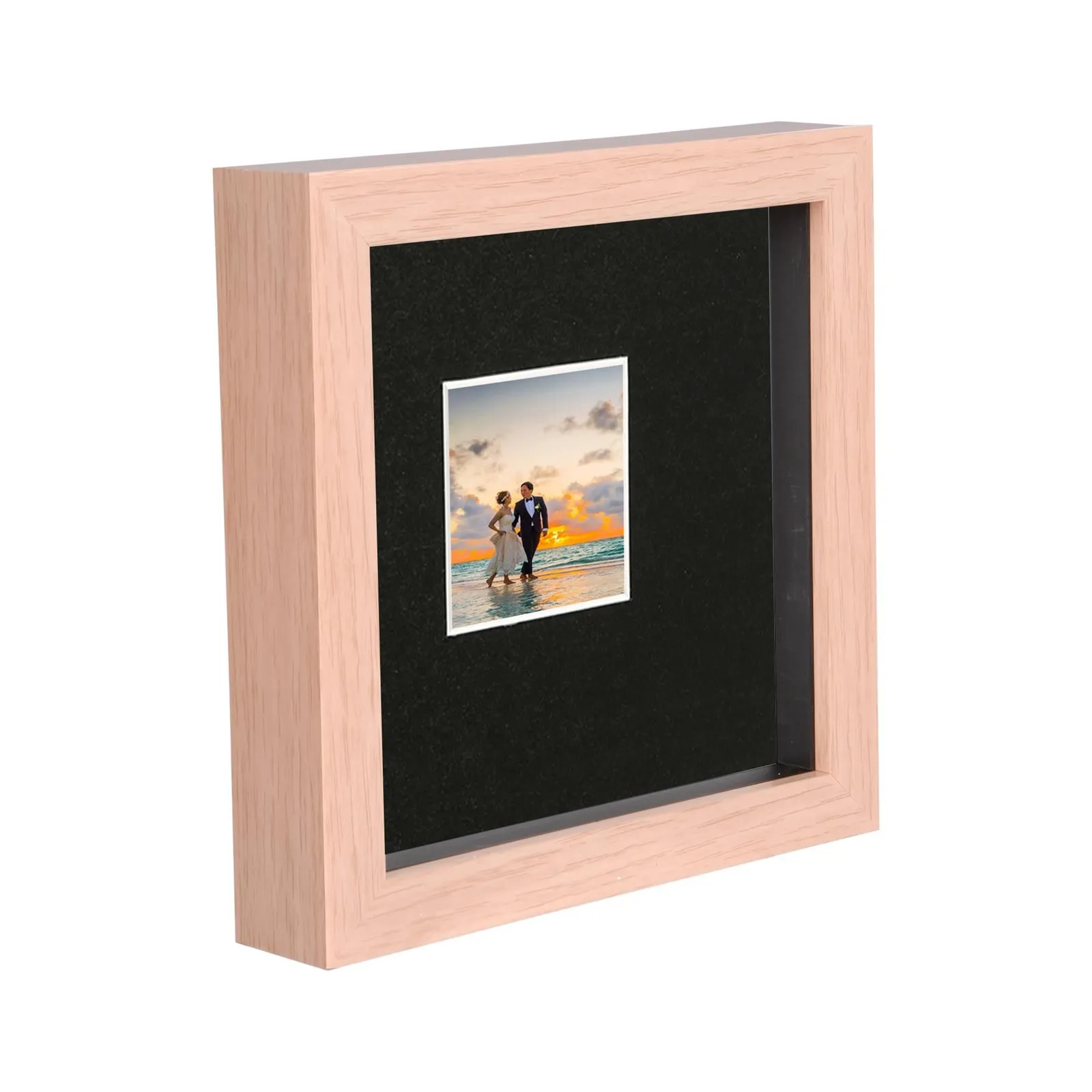 Nicola Spring 6" x 6" 3D Box Photo Frame - 2" x 2" Mount - Light Brown in Black