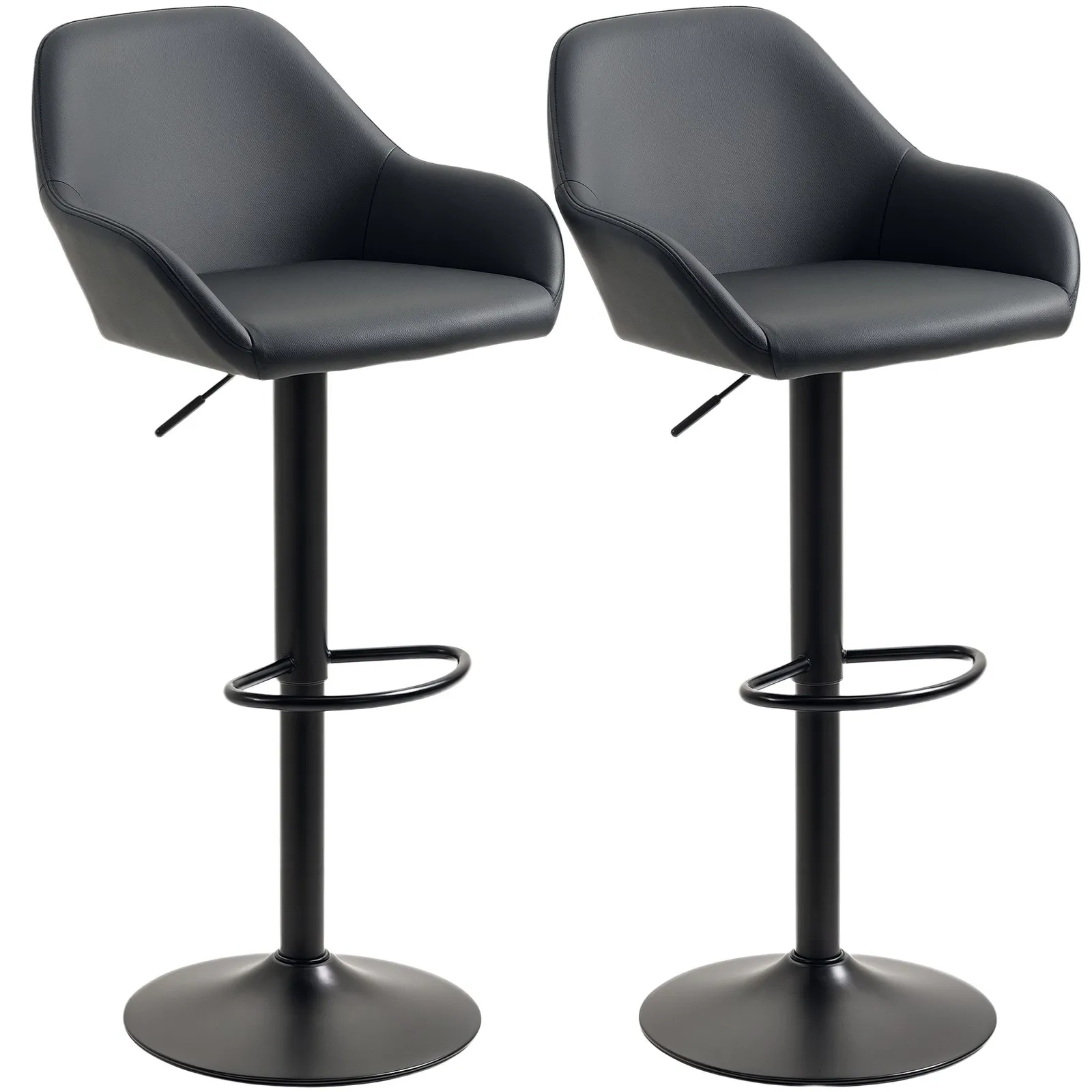 HOMCOM Bar Stools Set of 2 Swivel Barstool W/ Footrest Kitchen Dining Room in Black 2
