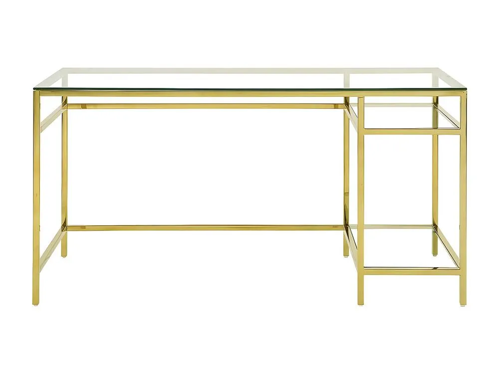 Vente-unique Desk With 2 Shelves - Toughened Glass & Steel - Gold - TIZIO in Clear 5