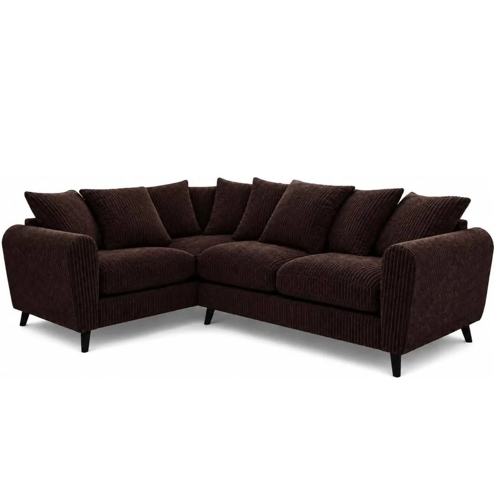 Bliss Furniture Harlow Jumbo Cord Left Hand Dual Arm Corner Sofa, Modern Design Brown in Dark Brown