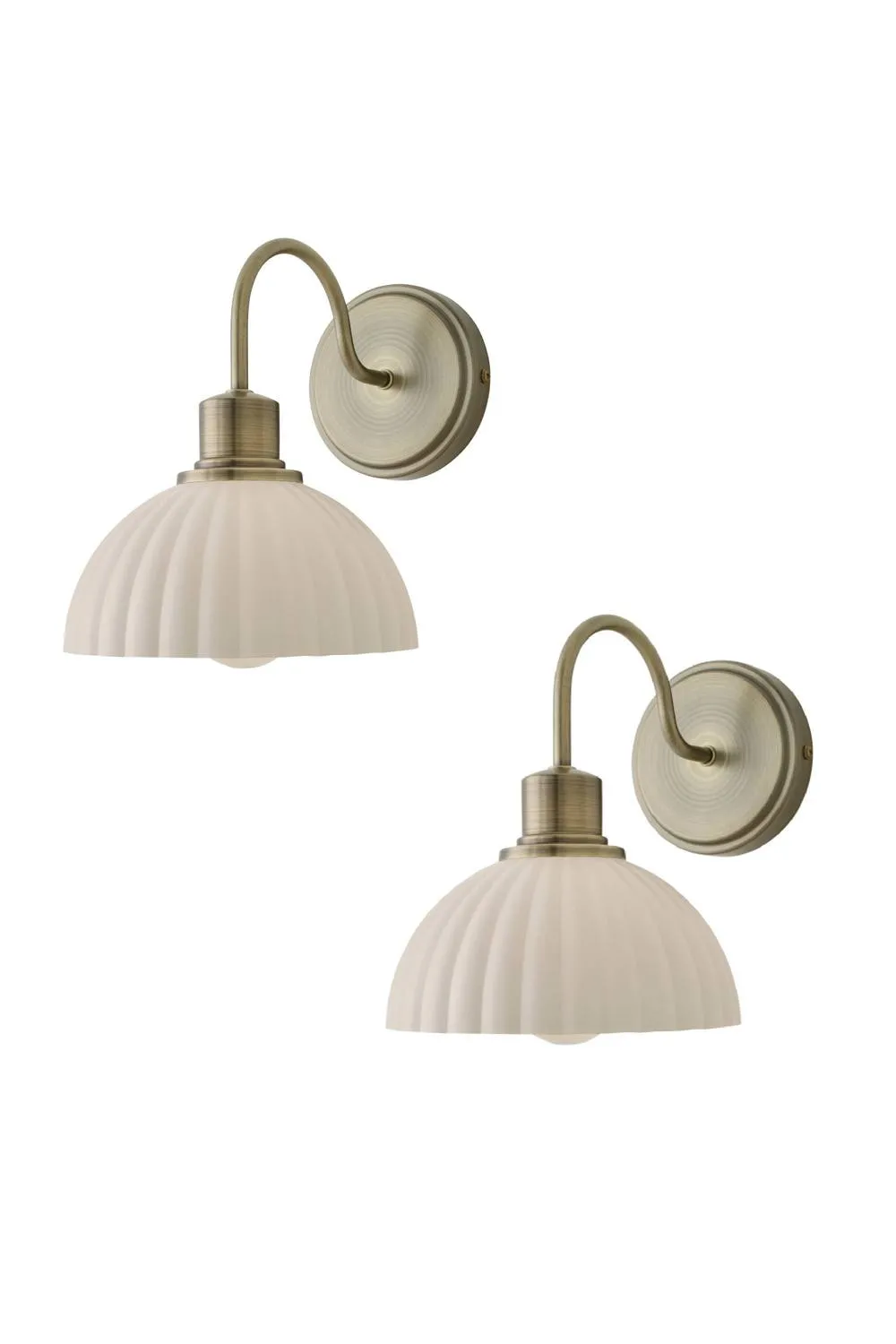 ValueLights Bourton Pair of Cream Ribbed Dome Wall Lights in Gold