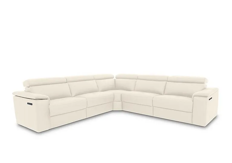 Canto Large Leather Power Recliner Corner Sofa with Power Headrests and Power Lumbar - Torello Bianco Puro