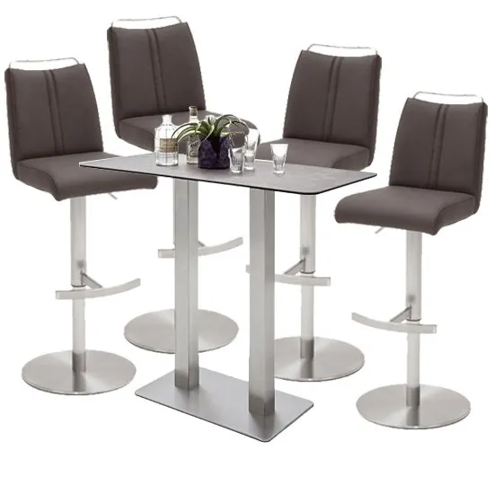 Soho Glass Bar Table With 4 Giulia Brown Stools