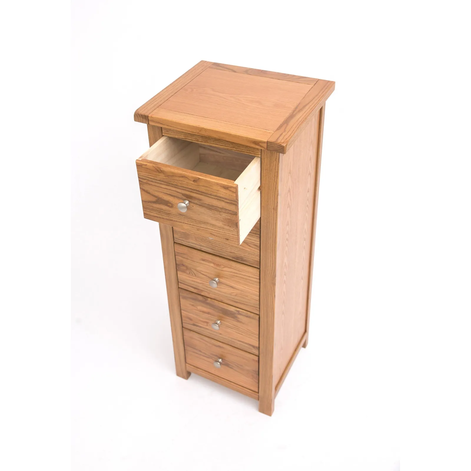 Cabinet Bits Trivento 5 Drawer Narrow Chest of Drawers Chrome Knob in Natural 4