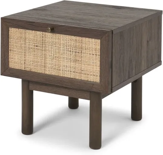 Pavia Bedside Table, Natural Rattan & Walnut Effect