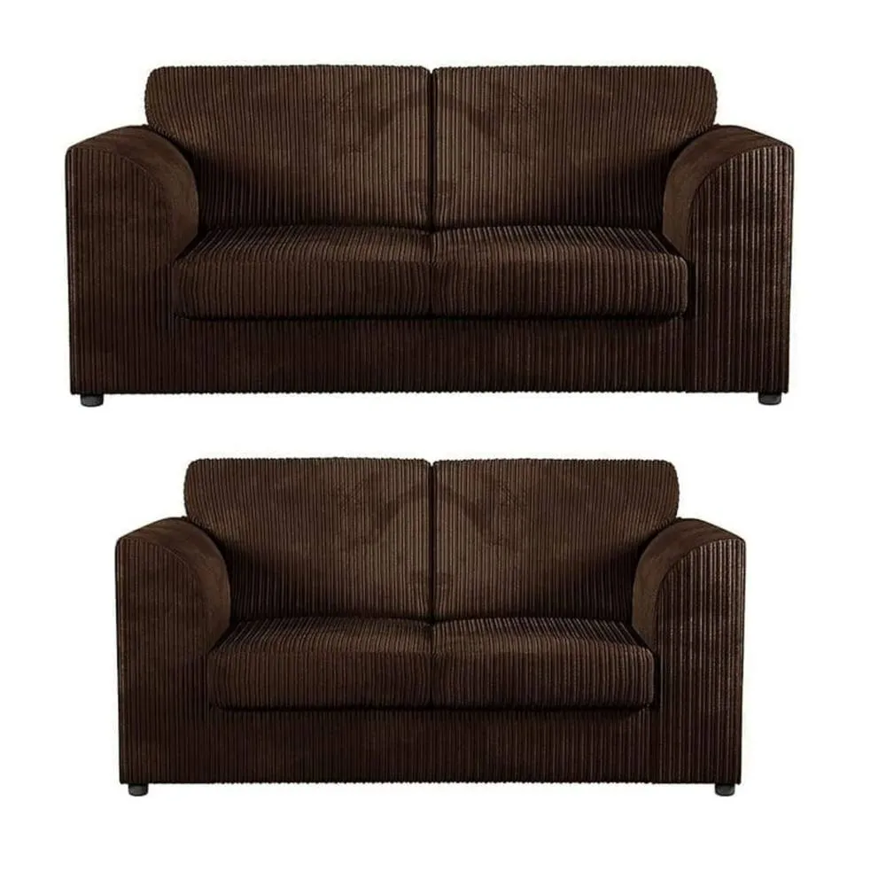Bliss Furniture Jumbo Cord High Back 3+2 Seater Sofa Set in Brown