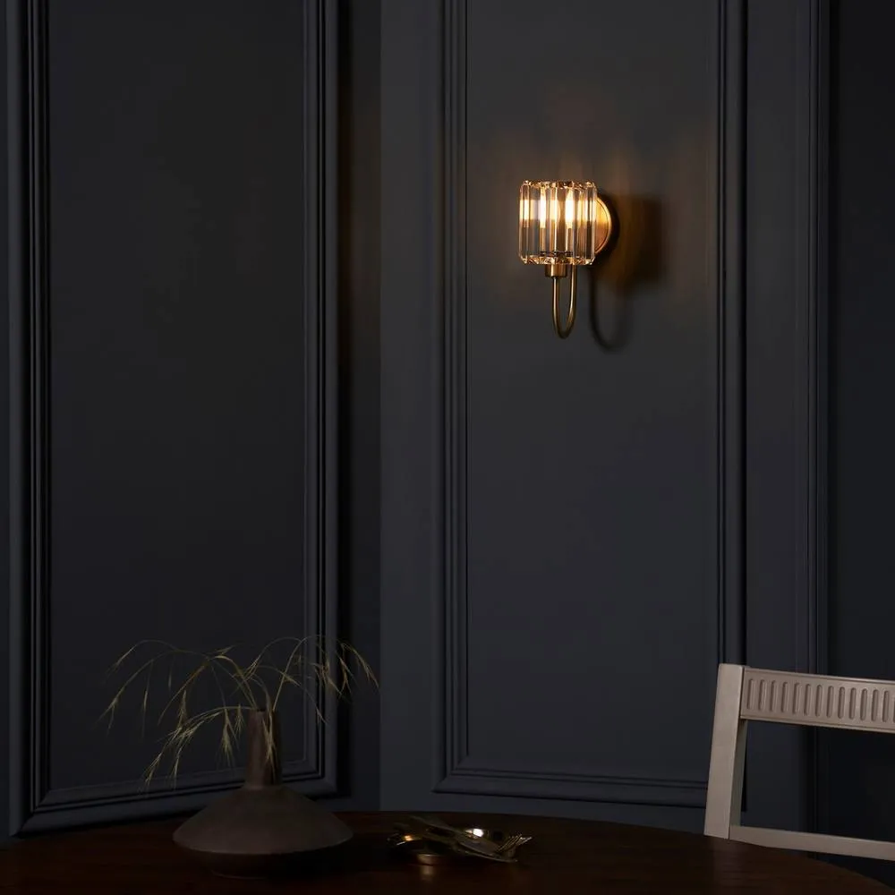 Endon Collection Berenice Glass Shade Wall Lamp Antique Brass, Gold 4