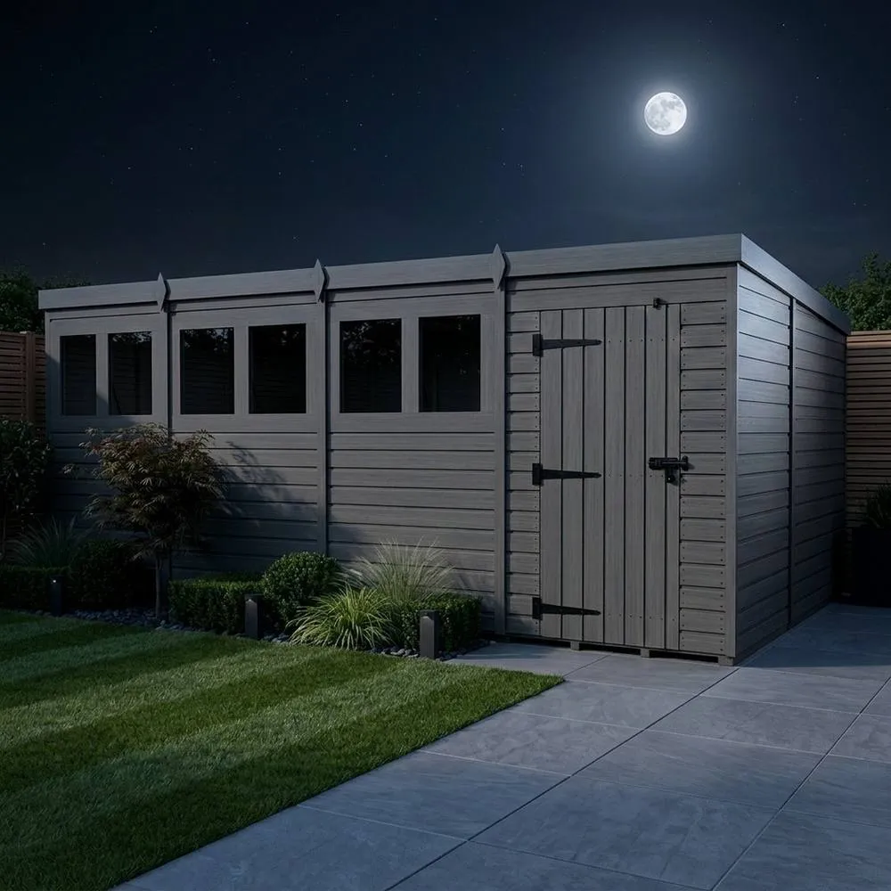 Buttercup Farm 20ft x 9ft Composite Pent Garden Shed Single Door With Windows in Grey 3