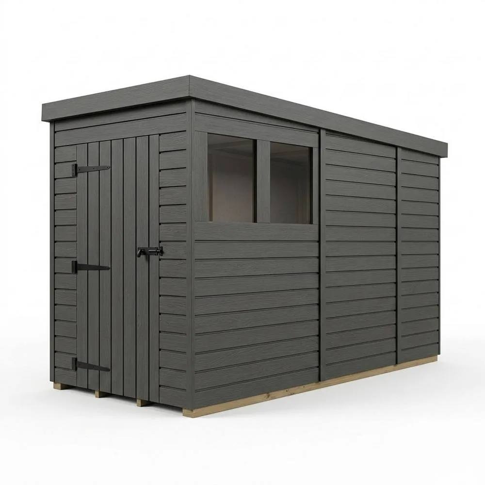 Buttercup Farm 4ft x 9ft Composite Pent Garden Shed Single Door With Windows - Grey