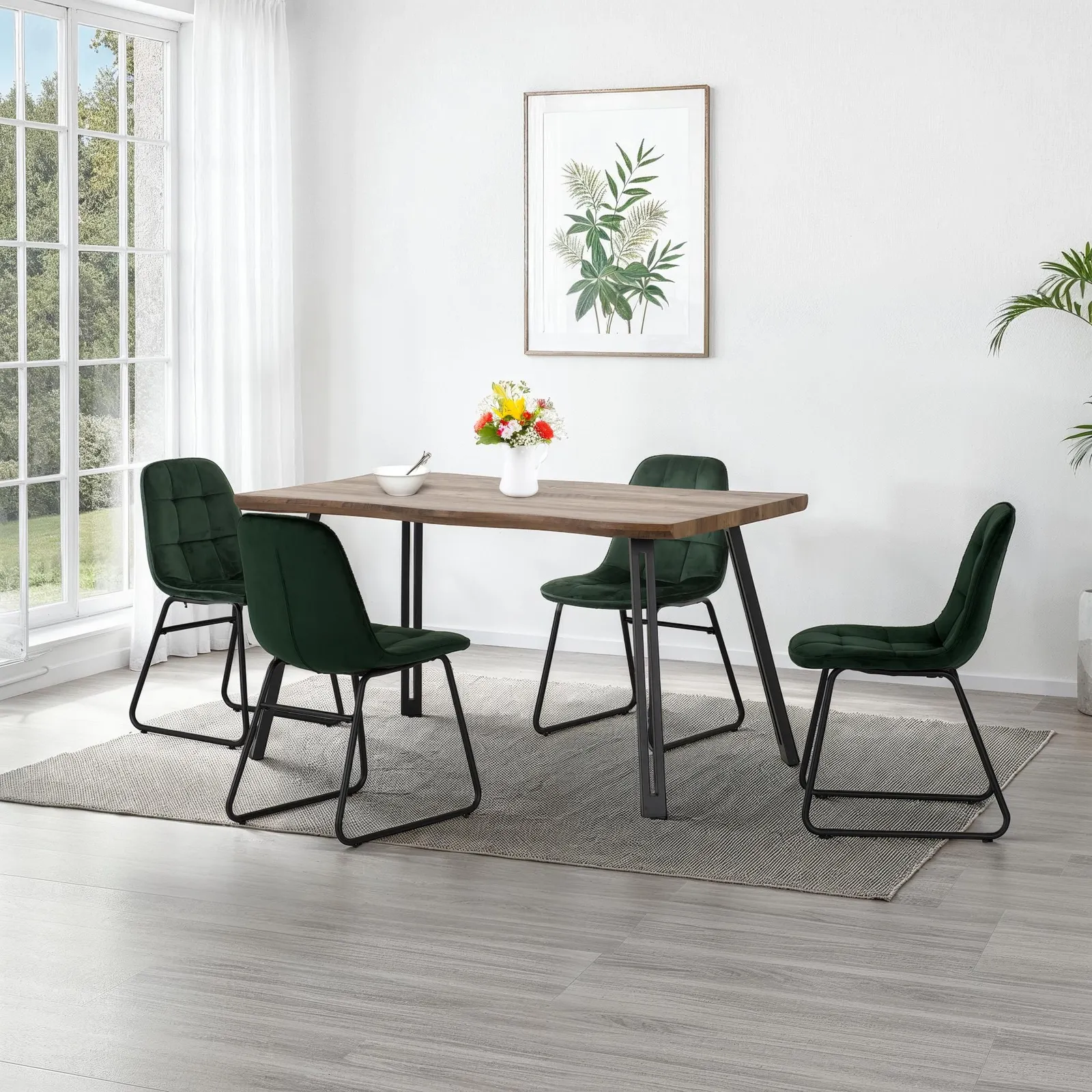 Seconique Quebec Wave Edge Dining Set with Lukas Chairs in Green
