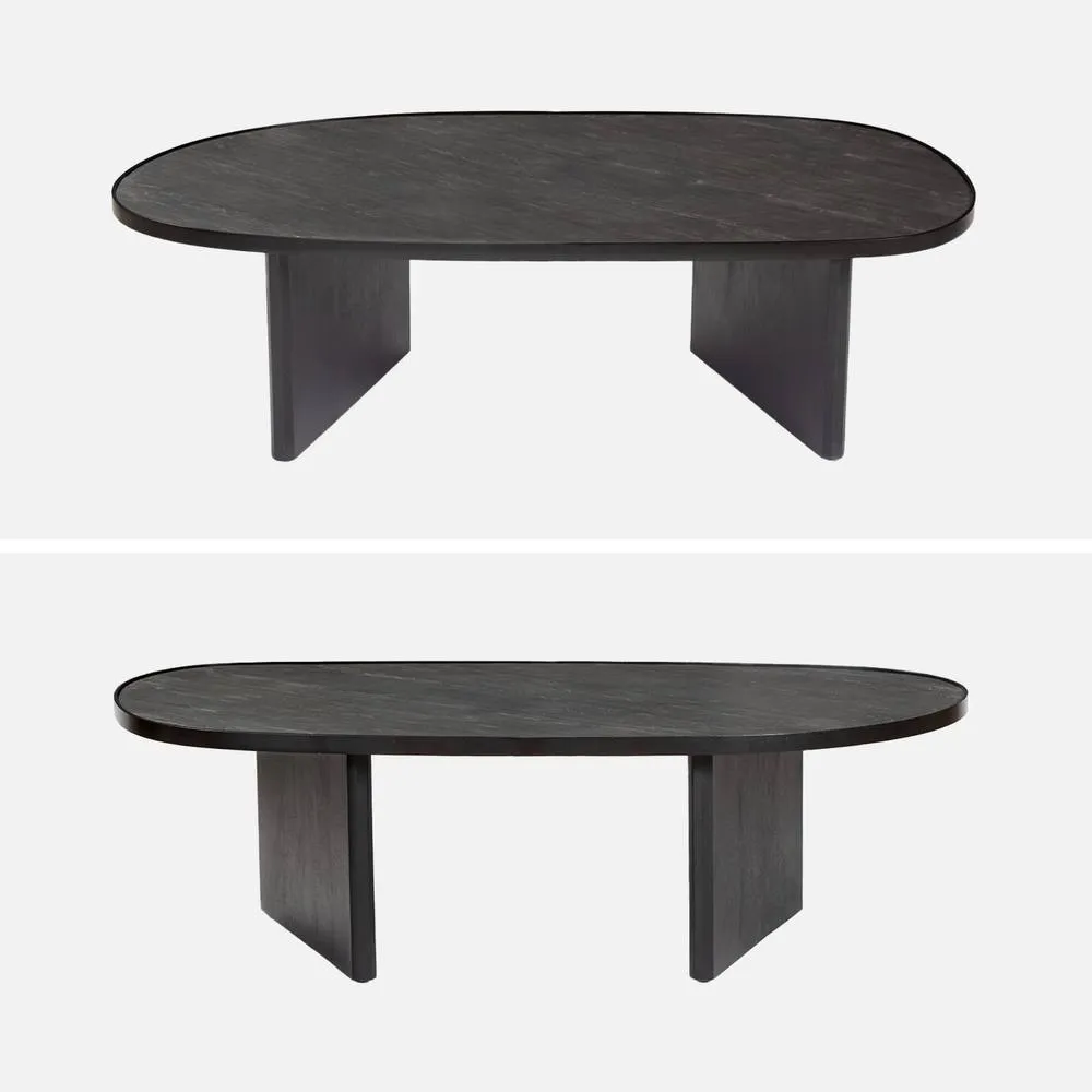 sweeek Oval coffee table mango wood & stone veneer in Black 4