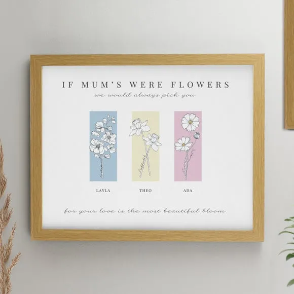 Personalised Birth Flower Family of 3 Framed Print 1