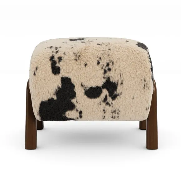 Curved Cow Fur Wooden Accent Stool 4