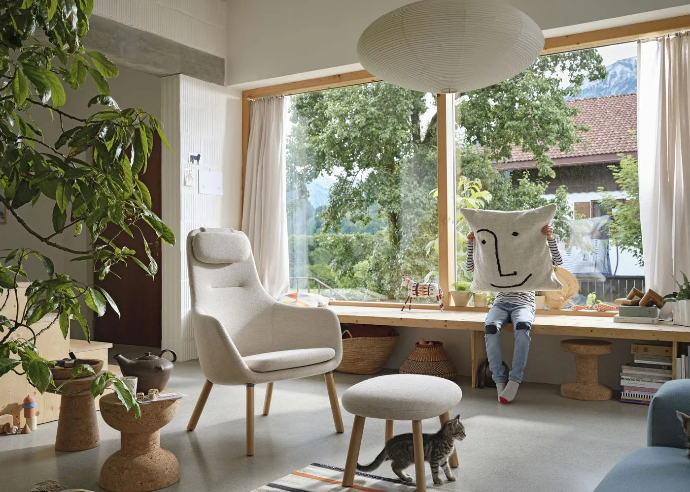 Vitra Hal Lounge Chair Dumet Steel Blue Natural Oak Legs Loose Cushion 2