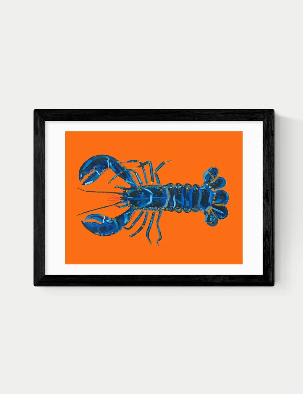 East End Prints Lobster on Orange Framed Art Print Black