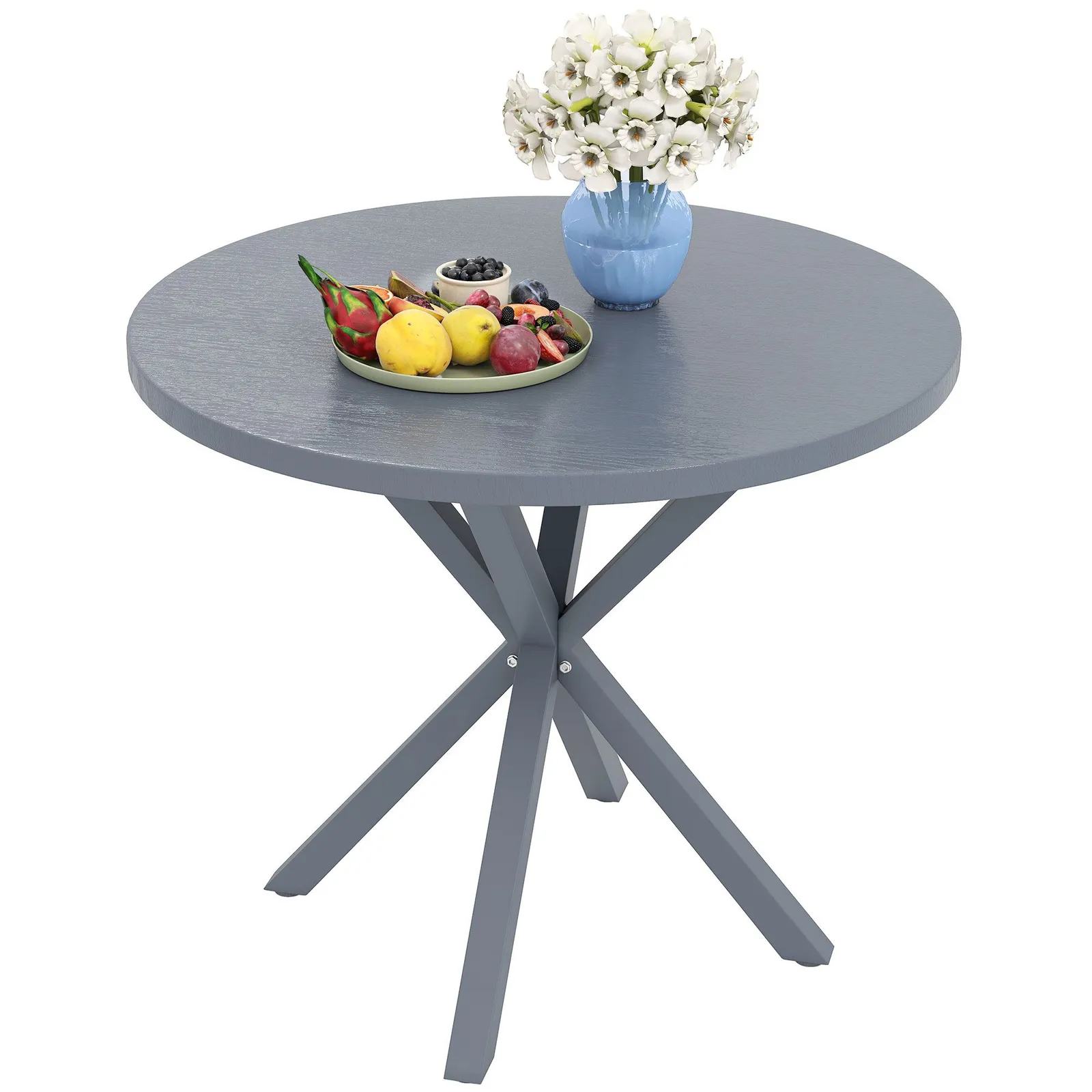 OUTSUNNY Garden Table with Steel Frame, Wood Effect Top, for Balcony, Deck in Dark Grey 2
