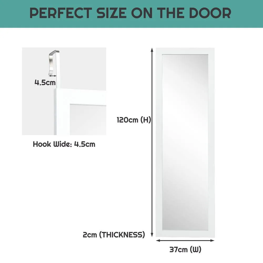 Costway 120 x 37cm Full Length Mirror Wall Mirror w/ Hanging Hooks in White 2
