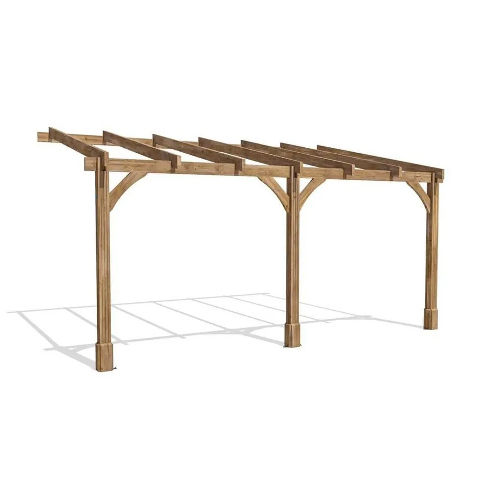 Dunster House Wooden Lean-To Pergola 5m x 3m Wall Mounted, Leviathan in Brown