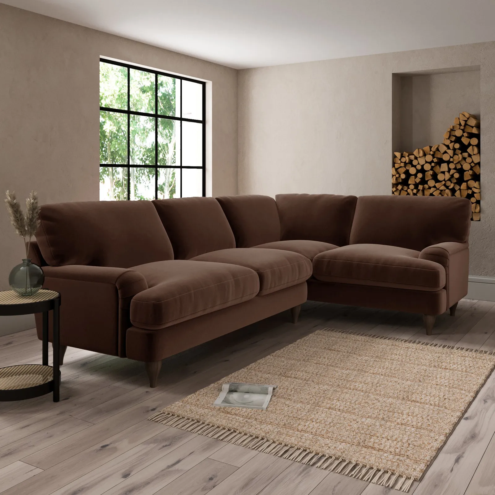 Darwin Luxury Velvet Right Hand Corner Sofa Brown