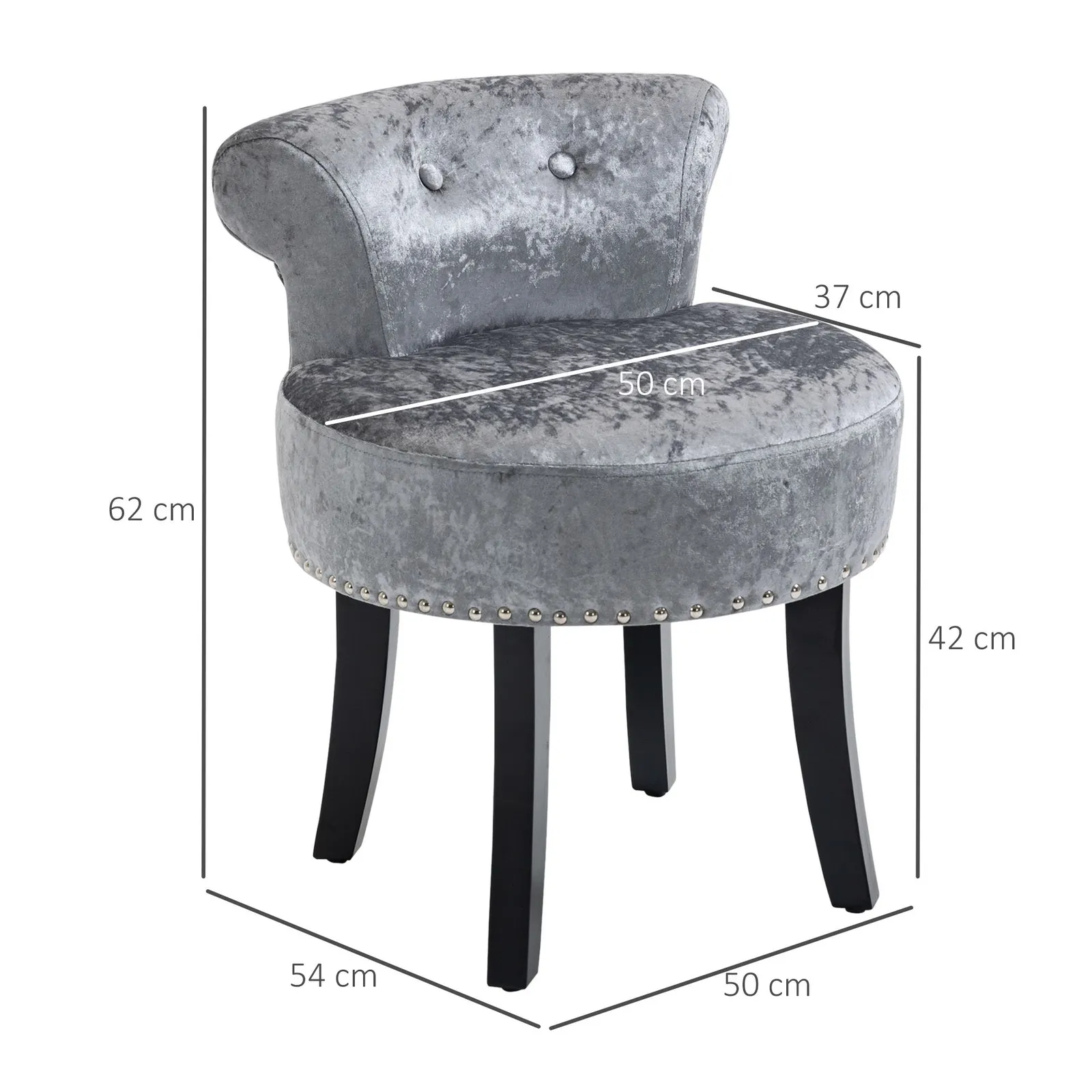 HOMCOM Dressing Table Stool with Rubber Wood Legs for Living Room Bedroom in Grey 3