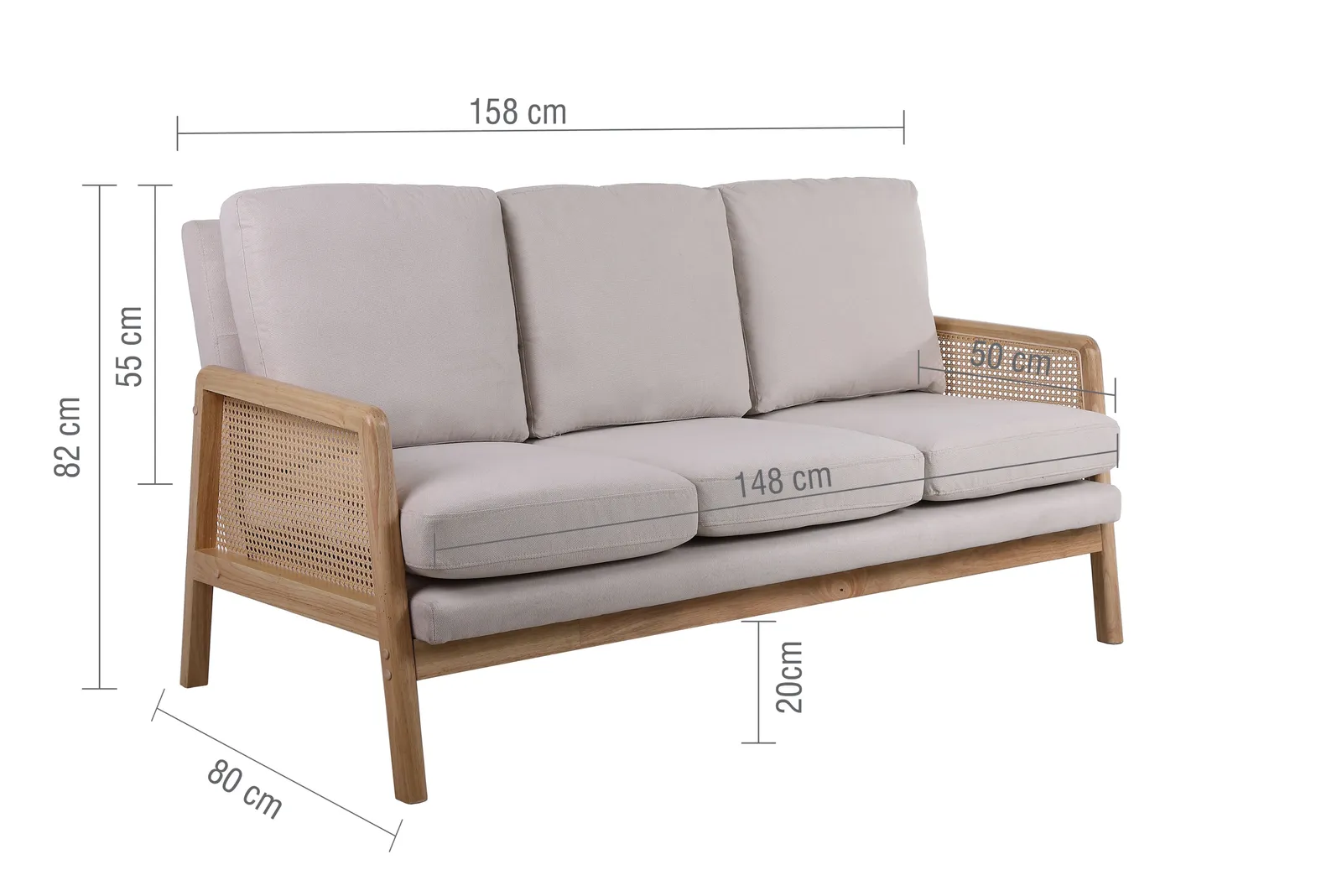 Birlea 3 Seater Sofa Settee Rattan White Fabric Ivy 6