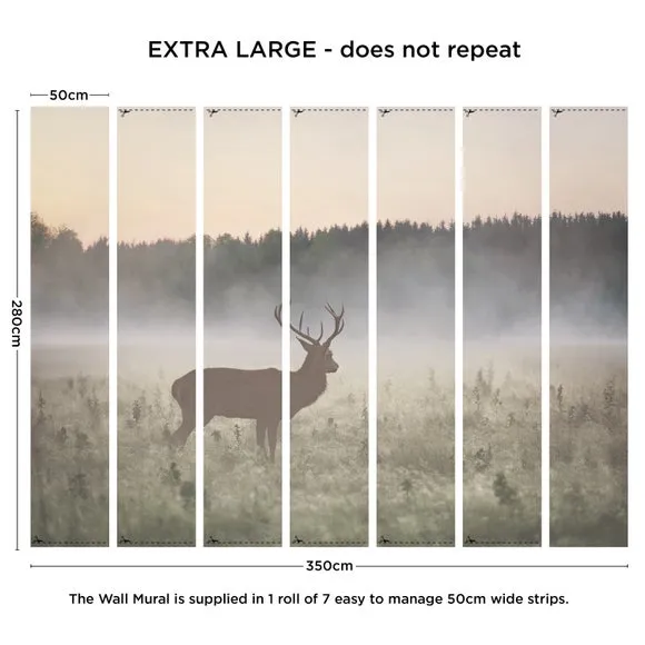 Stag in the Mist Neutral Wall Mural 4