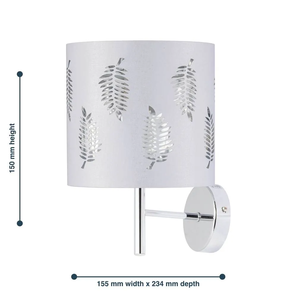 First Choice Lighting Set of 2 Brea - Chrome Wall Lights with White Fern Shades in Silver 6