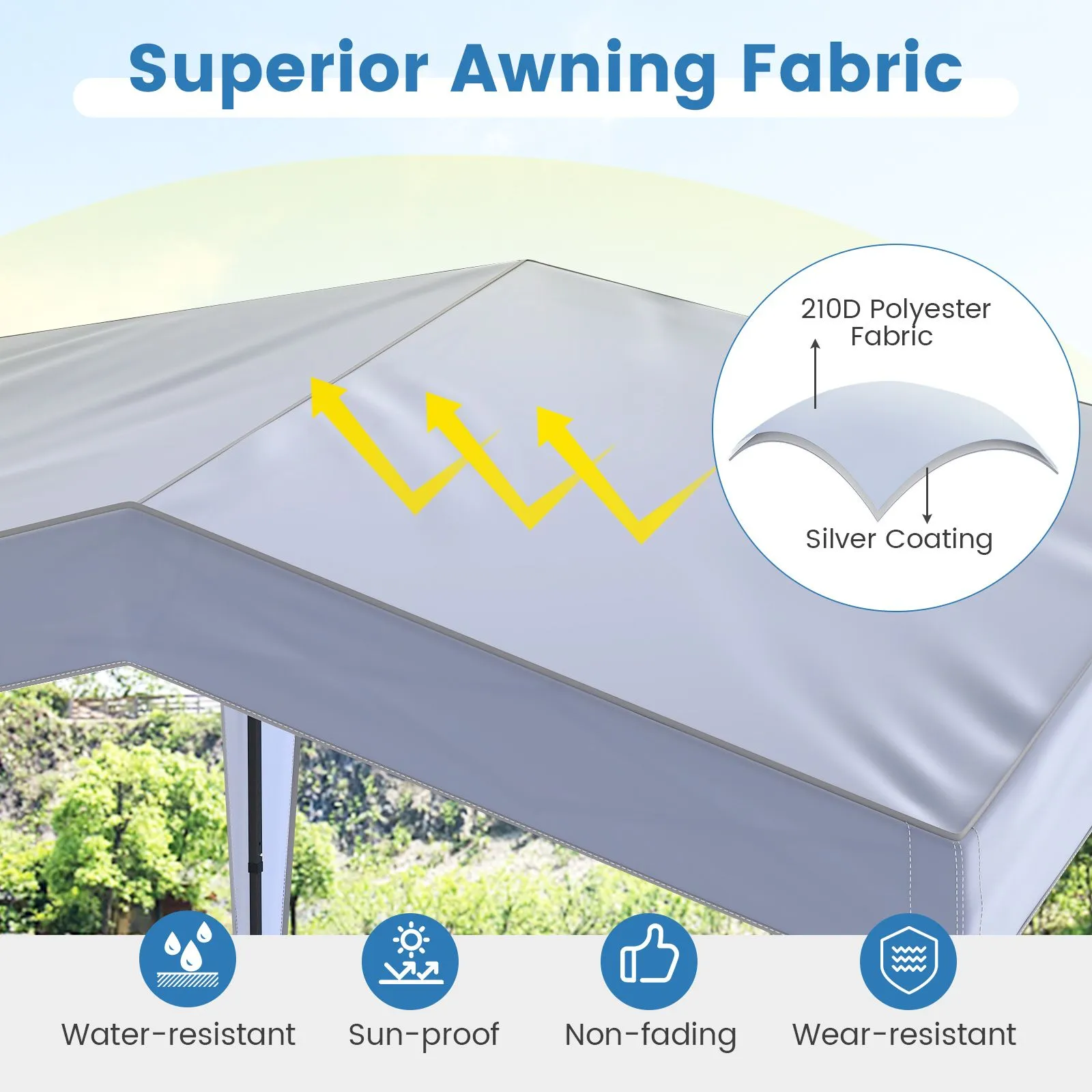 Costway 302 x 302 cm Pop up Canopy Tent with Portable Wheeled Bag & 8 Stakes in White 6