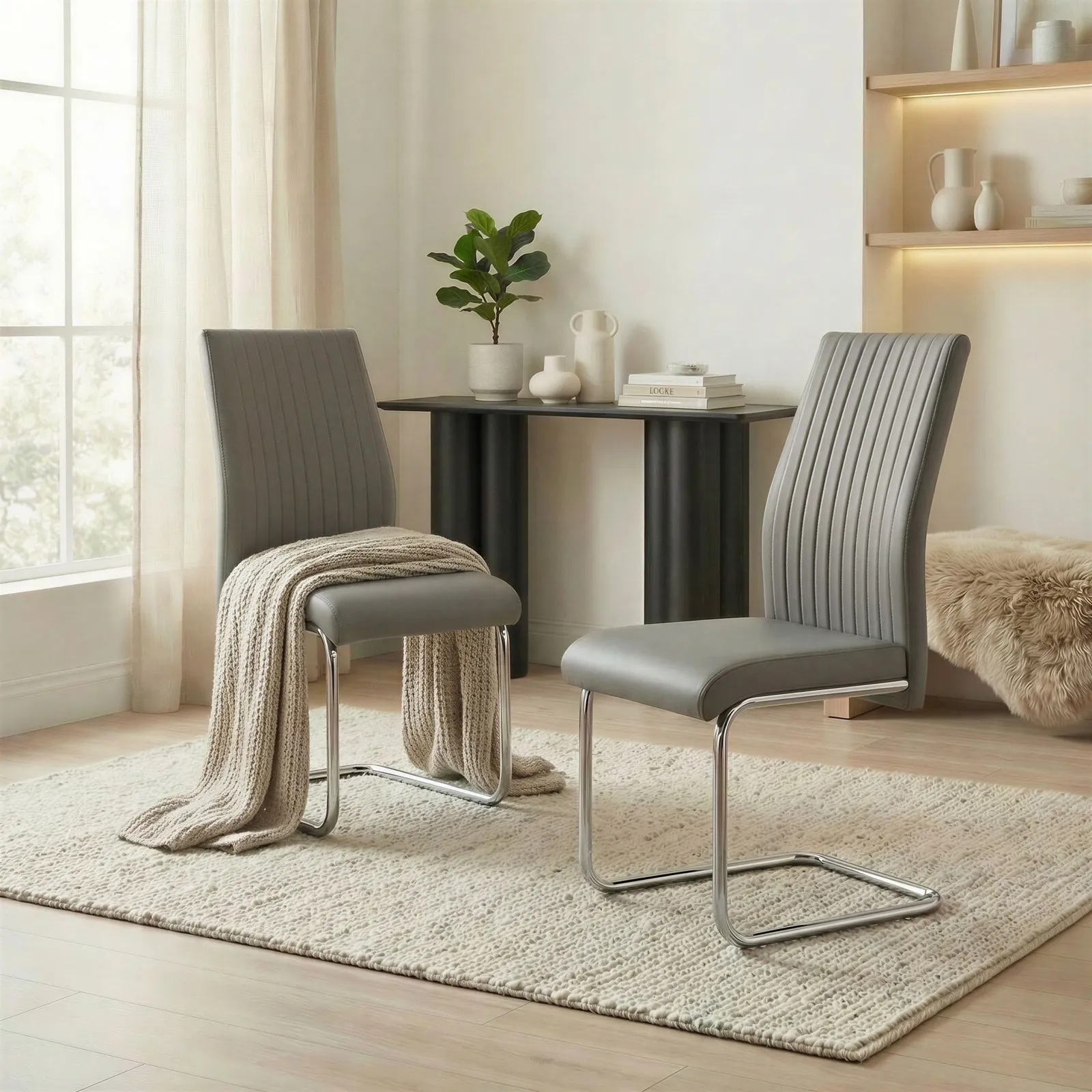 FurnitureboxUK 2x Lorenzo Faux Leather Chrome Dining Chairs in Grey