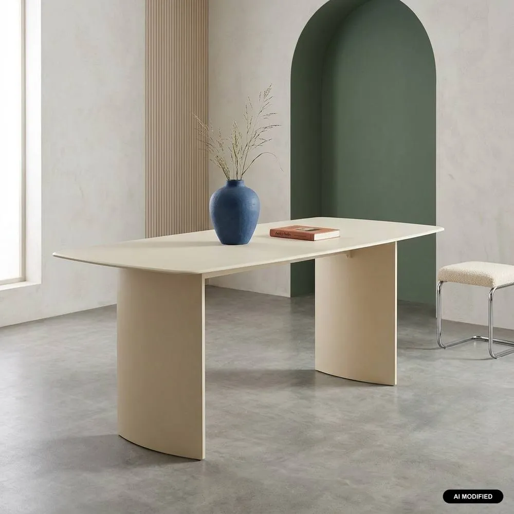 sweeek Dining table with tempered glass top, sandblasted finish, seats 8 in Cream 1