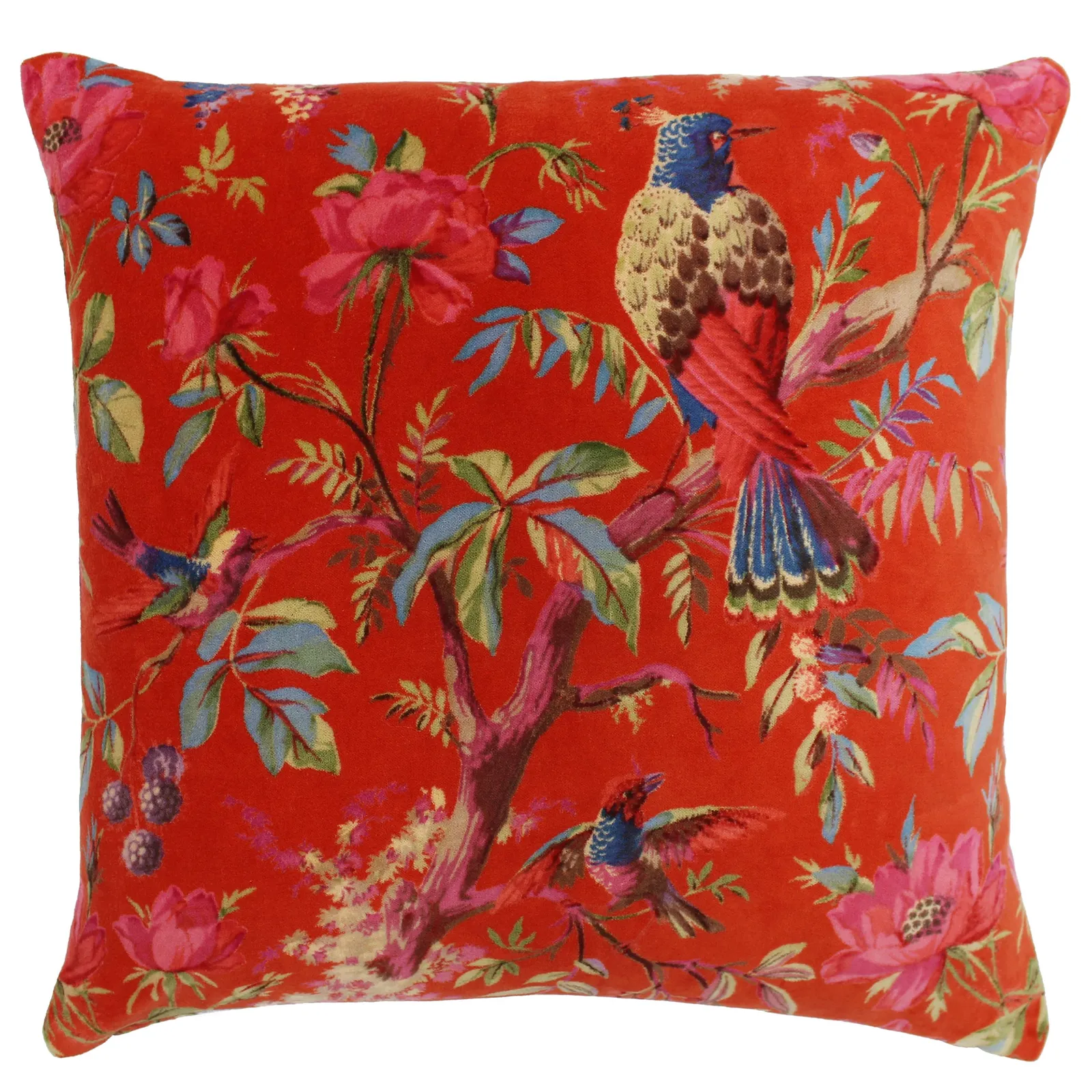 Paoletti Paradise Nature Print Velvet Cushion in Orange 2
