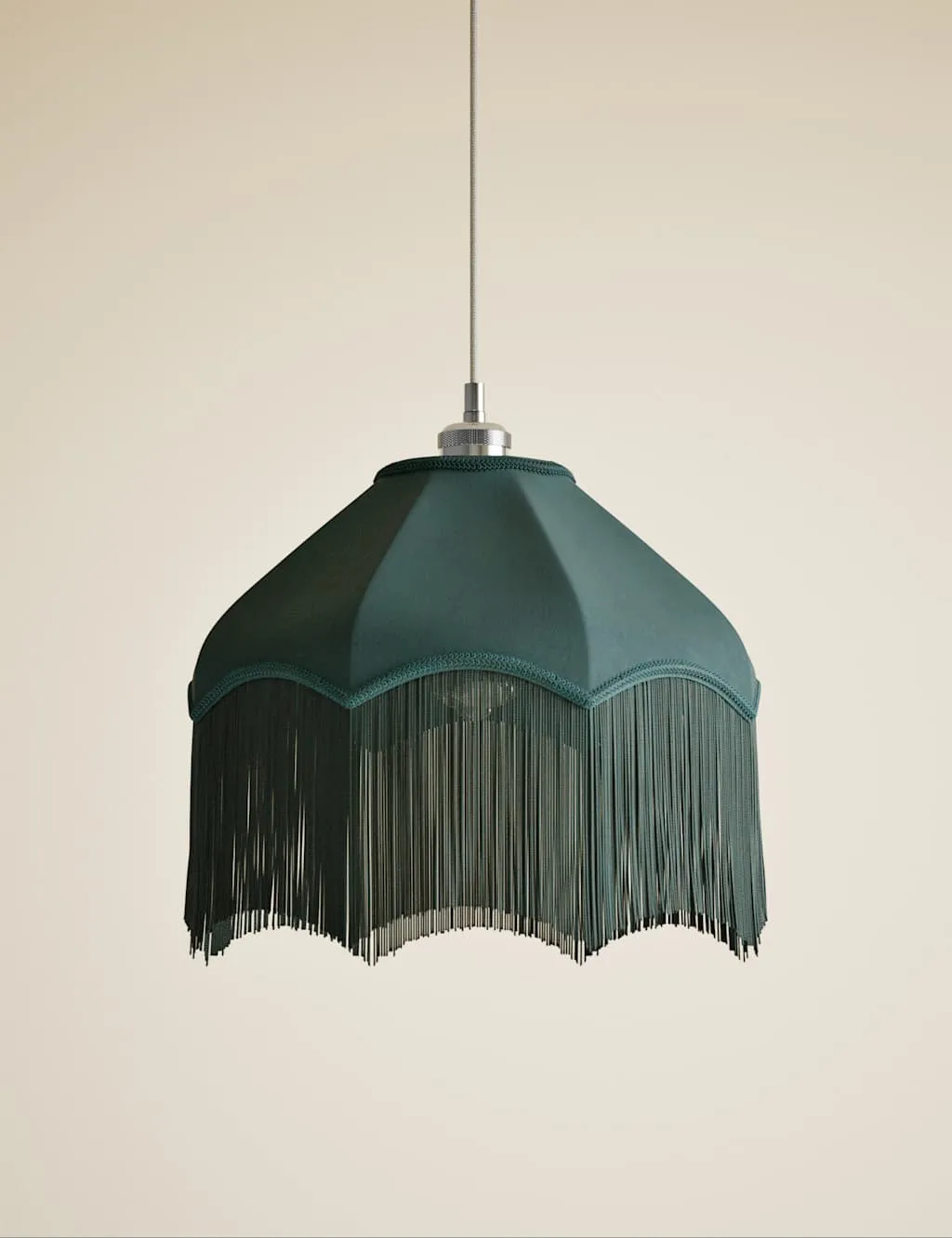 M&S Fringed Velvet Lamp Shade Dark Green