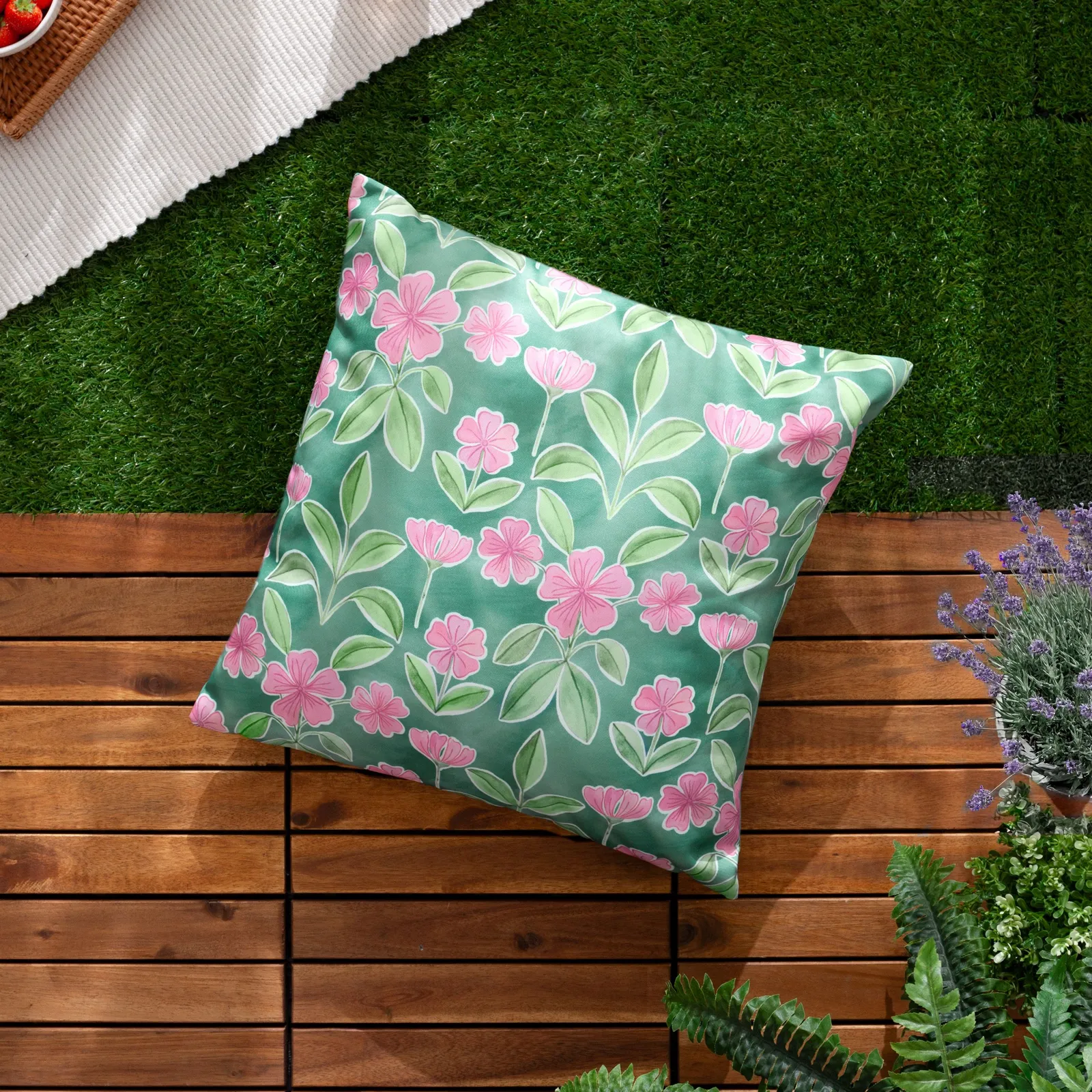 Wylder Viola Reversible Water-Resistant Outdoor Cushion in Duck Egg Blue