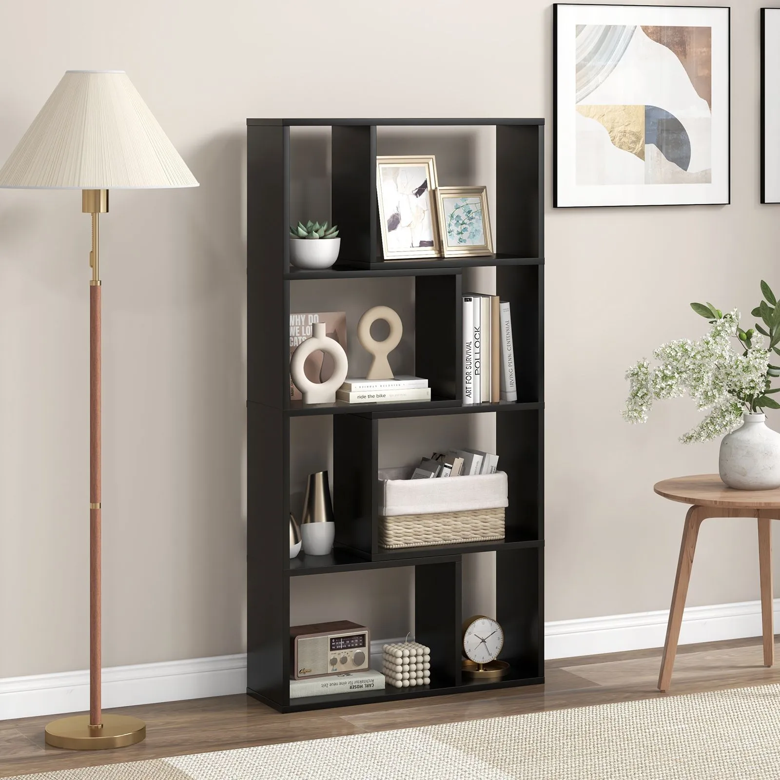 Costway 5-Tier Geometric Bookshelf 120 CM Tall Bookcase Modern 8-Cube Display Shelving in Black 3