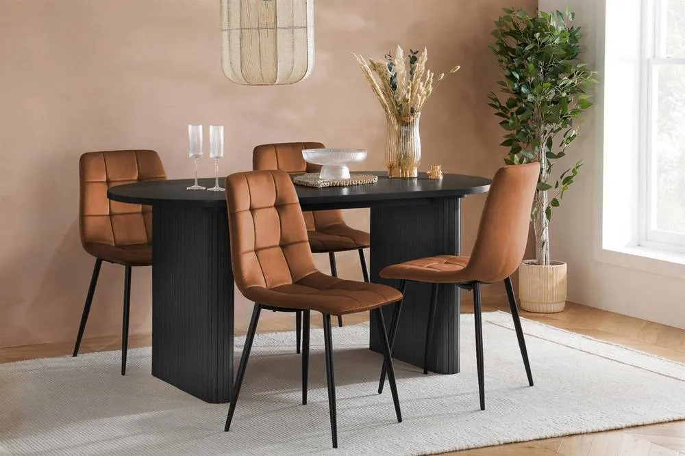Birlea Axel Oval Fluted Dining Set Table With 4 Chairs