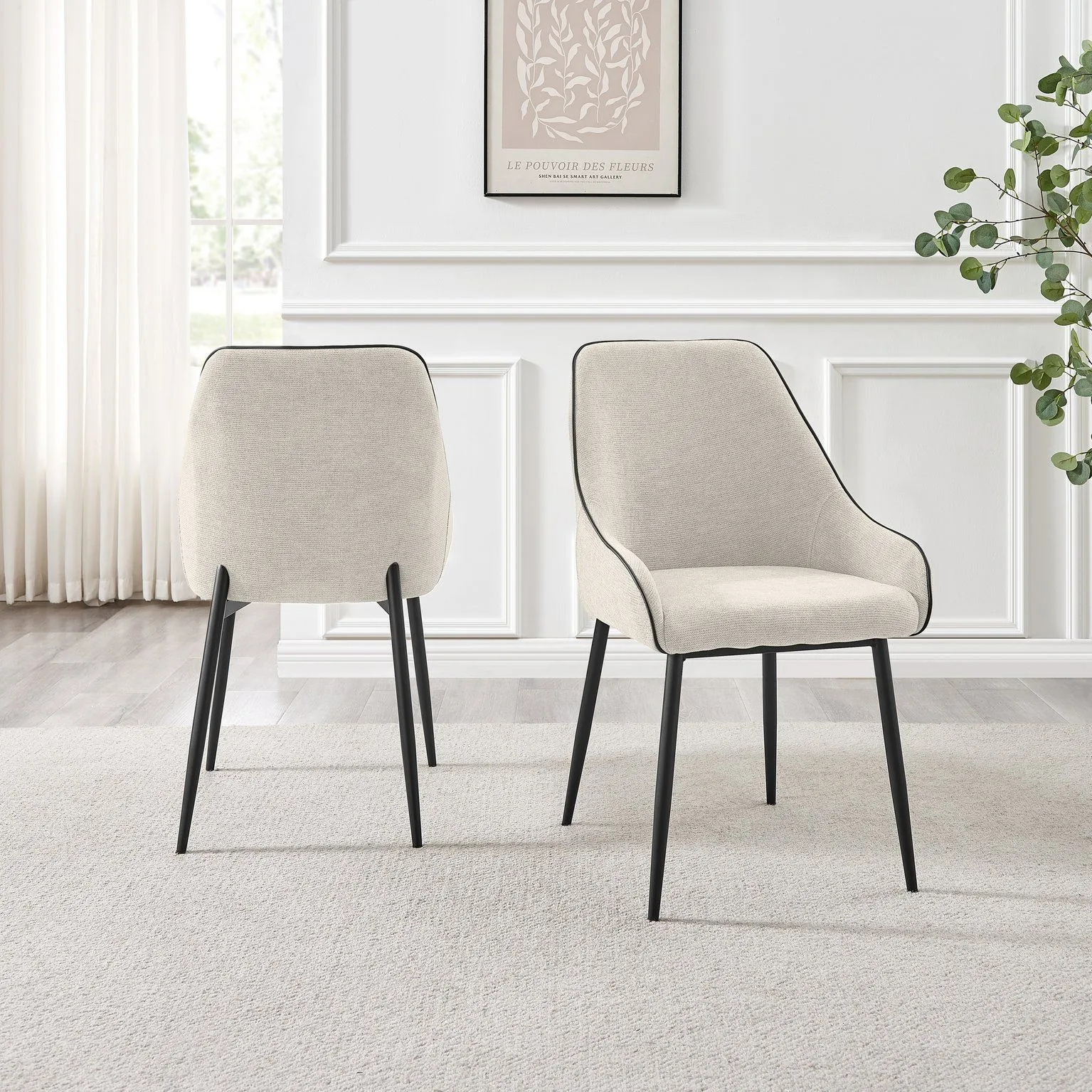FurnitureboxUK Beaumont 2x Fabric Black Leg Dining Chair in Cream 5