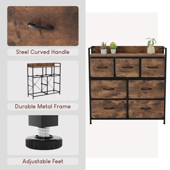 Return - Maye 7 Drawer Fabric Chest, Rustic Wood Effect 3